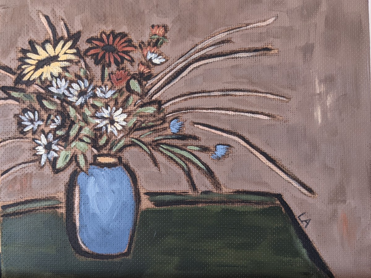 flowers in a blue&nbsp;vase